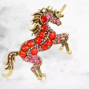 Fantasy Unicorn Pink Crystal Accent Brooch
